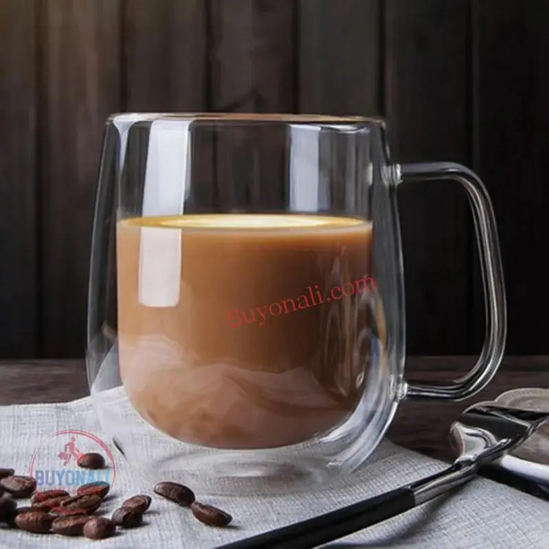 ספל קפה מבודד חום עם דופן כפולה מזכוכית