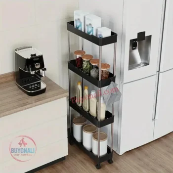 עמדת אחסון תלת קומתית עם גלגלים למטבח או לחדרי האמבטיה