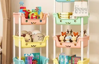 עגלת אחסון לצעצועים עם 3 מדפים וגלגלי נשיאה