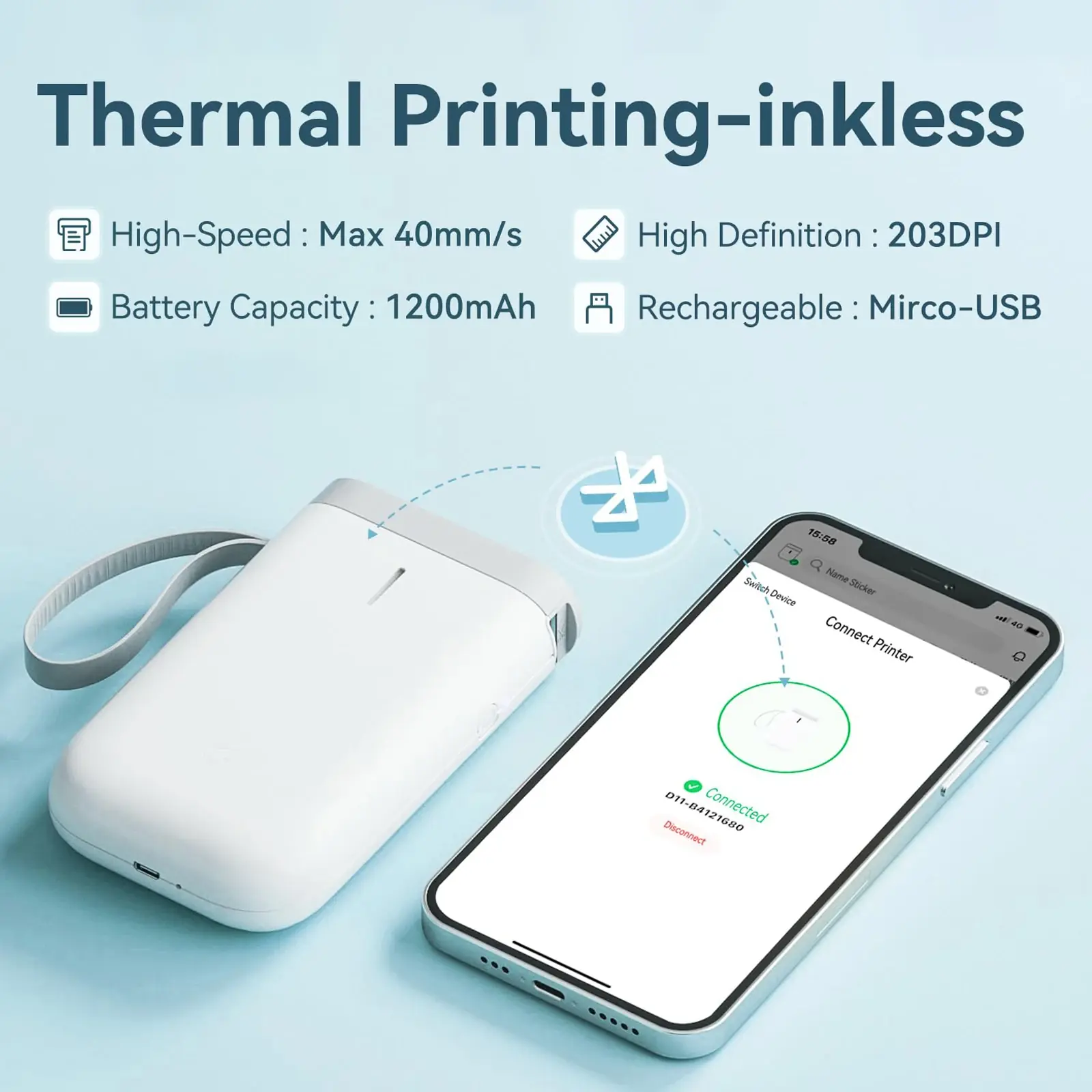 מדפסת תרמית מבית Nimbot דגם D11 להדפסת מדבקות עם