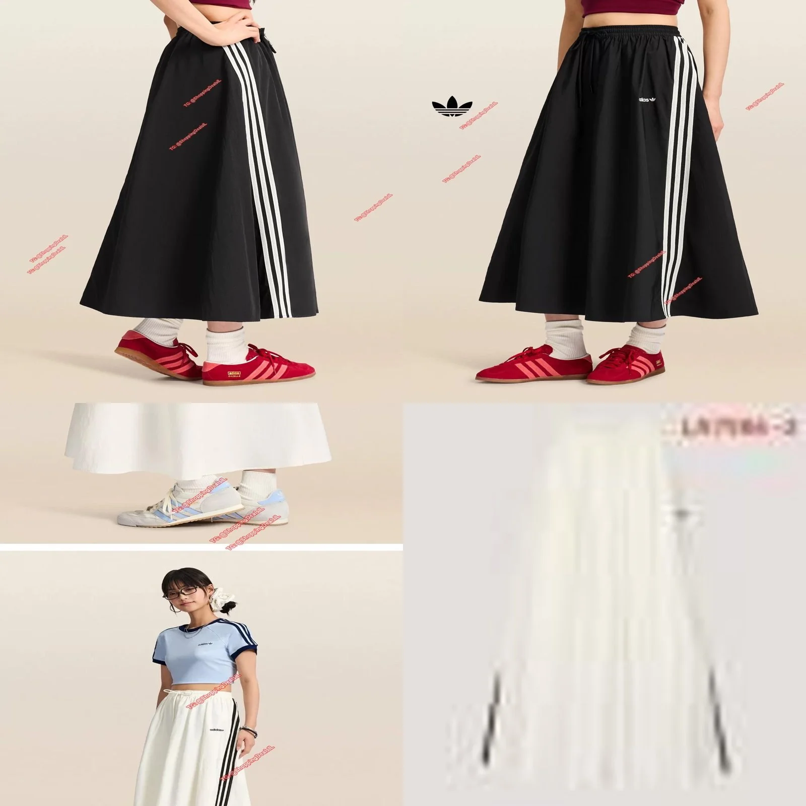 חצאית ארוכה שחורלבן אדידס