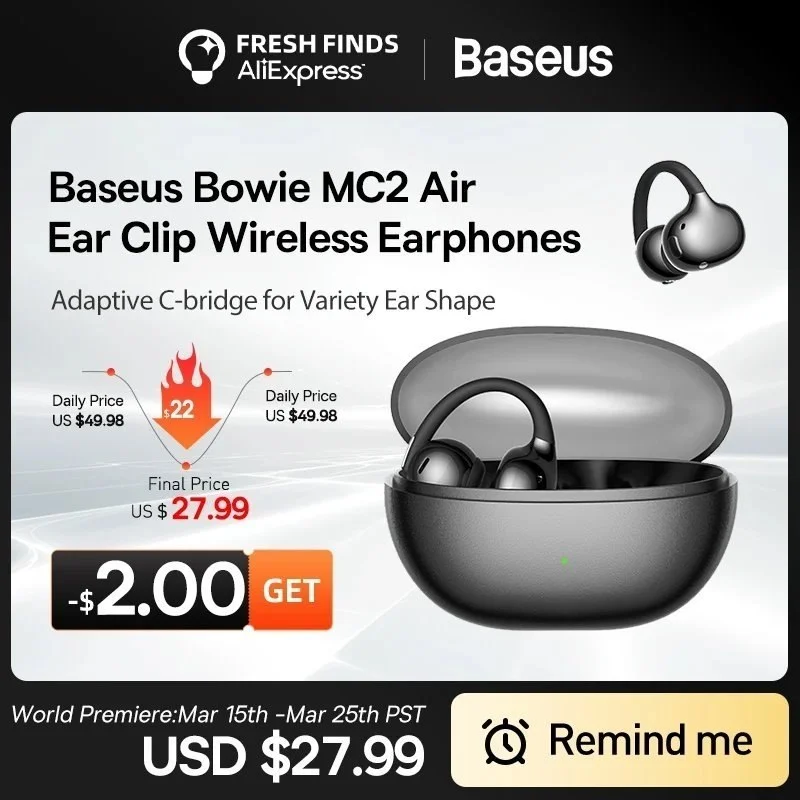 אוזניות Baseus Bowie MC2 AIR Clipon TWS