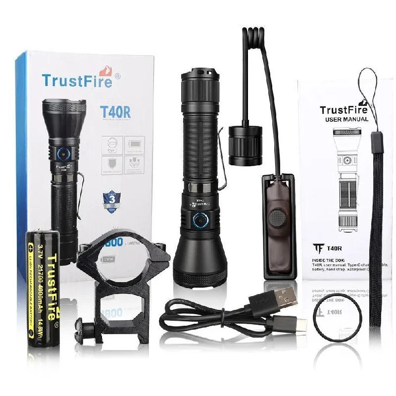 פנס טקטי Trustfire T40R: ביקורת מקיפה על תאורה עוצמתית ואמינות