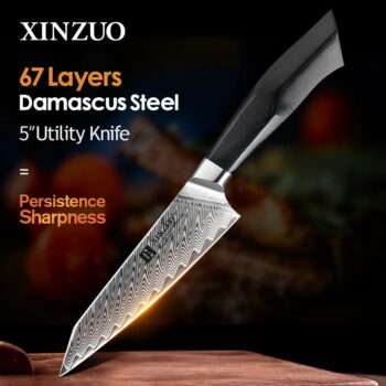 סכין שירות XINZUO 5 אינץ׳ מפלדת דמשק VG10 מאליאקספרס
