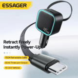 מחיר בדיחה רק 22 שקל  מטען מהיר לרכב 45W מבית ESSAGER עם טעינה מהירה PD כבל נשלף 75 סמ 3 יציאות 2CA מתאים לרוב הסמארטפונים והטאבלטים  משלוח חינם בקנייה מעל 12
