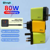 מחיר טירוף רק 23 שקל מטען GaN מהיר בהספק 80W עם 2 יציאות וכבל Type C נשלף מובנה משלוח חינם בקנייה מעל 12